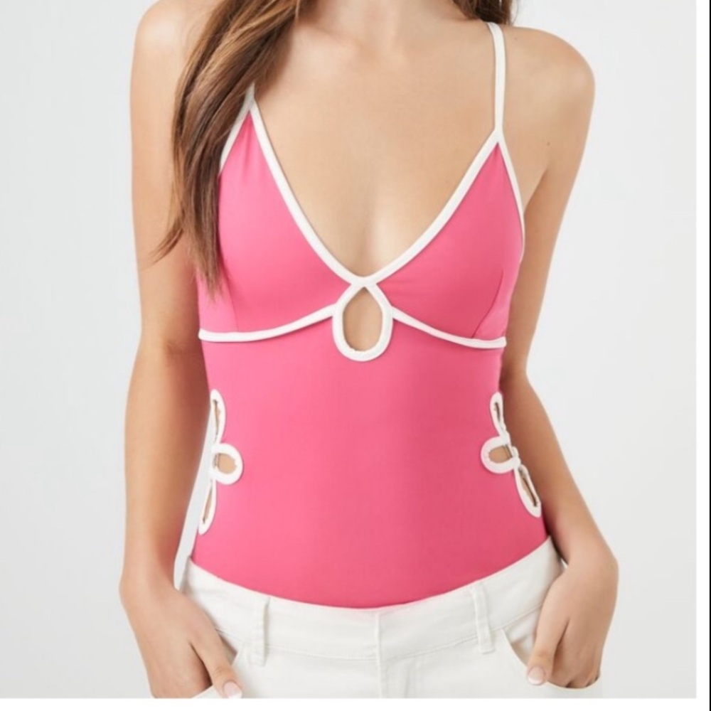 Y2K Pink bodysuit daisy cut out keyhole tank top 90’s club festival shirt